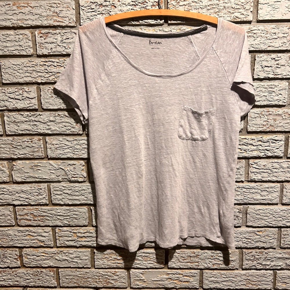 Boden Linen Pocket T-Shirt Heather Purple Short Sleeve Raglan WL726 US 10